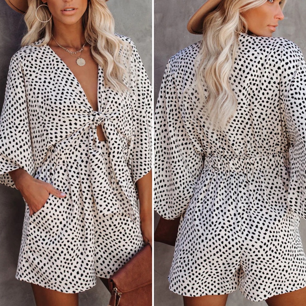 VICI Collection // WELL BEHAVED PRINTED POCKETED TIE ROMPER (size medium)